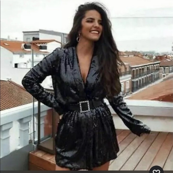 Zara * Sequin Wrap Blazer Dress Black - Picture 3 of 12